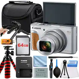 Canon - PowerShot SX740 HS Camera with 64GB Card + Case + Tripod + ZeeTech Basic - Silver