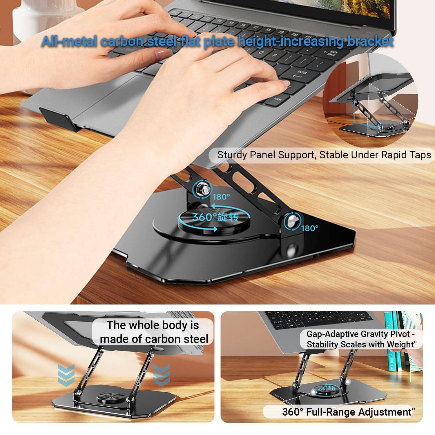 All-metal carbon steel flat plate height-increasing bracket

Sturdy Panel Support, Stable Under Rapid Taps

The whole body is made of carbon steel

Gap-Adaptive Gravity Pivot - Stability Scales with Weight

360° Full-Range Adjustment