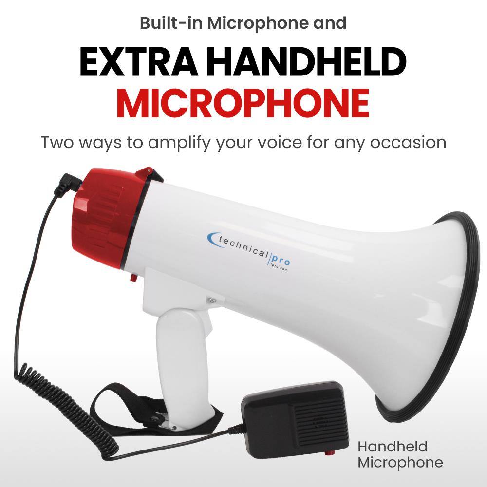 Built-in Microphone and EXTRA HANDHELD MICROPHONE  
Two ways to amplify your voice for any occasion  

technical pro 1013 com  
Handheld Microphone