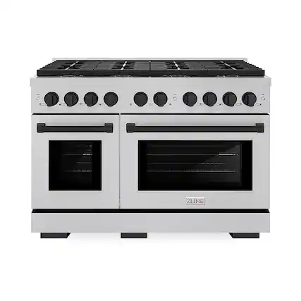 Front. ZLINE - Autograph 48 in. 6.7 cu. ft. Freestanding Paramount Dual Fuel DuoPro Range with Black Accents - Stainless Steel.