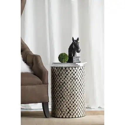 Front. TinyHomie - D14x20 Cylindrical Garden Capiz Stool Black/Gold - Black.