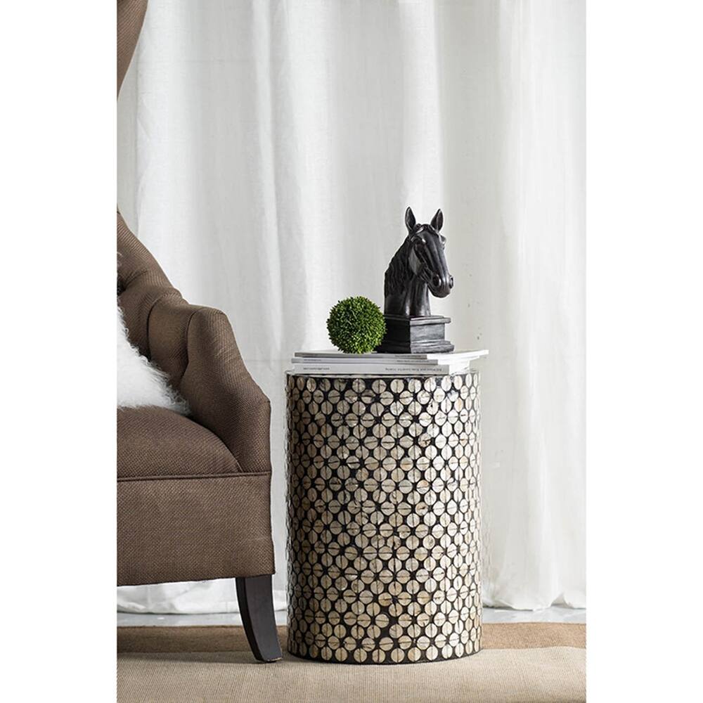 Front. TinyHomie - D14x20 Cylindrical Garden Capiz Stool Black/Gold - Black.