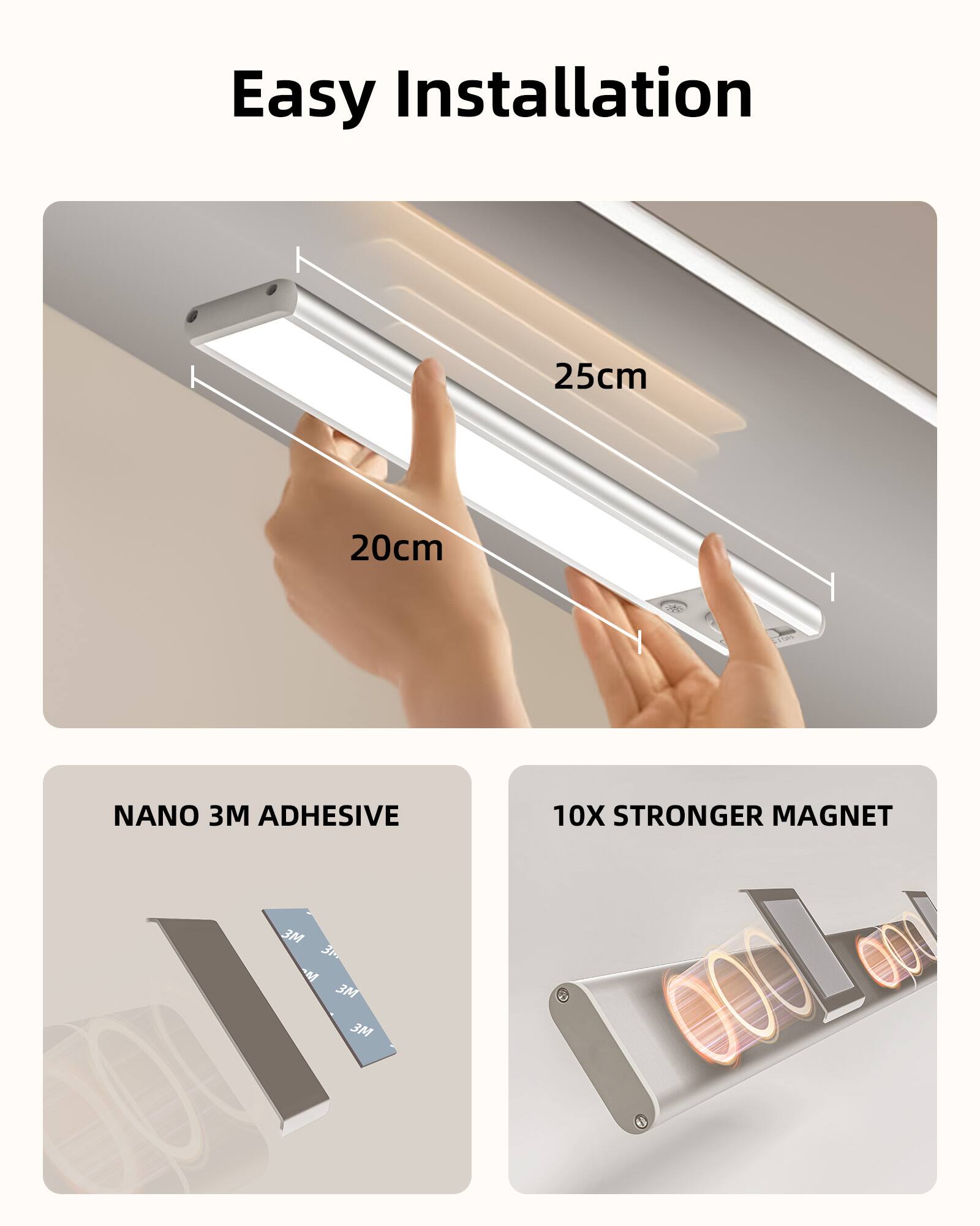 Easy Installation

25cm  
20cm

NANO 3M ADHESIVE

10X STRONGER MAGNET