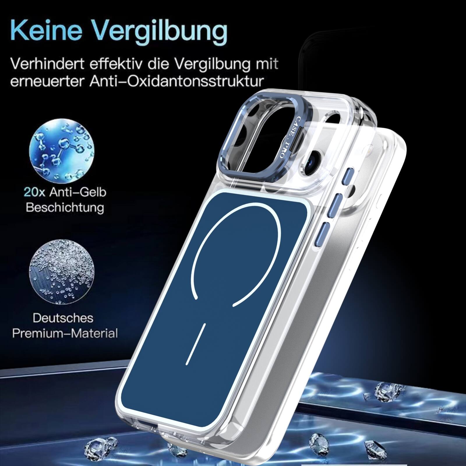 Keine Vergilbung  
Verhindert effektiv die Vergilbung mit erneuerter Anti-Oxidantonsstruktur  
CASE PRO 20x Anti-Gelb Beschichtung  
Deutsches Premium-Material