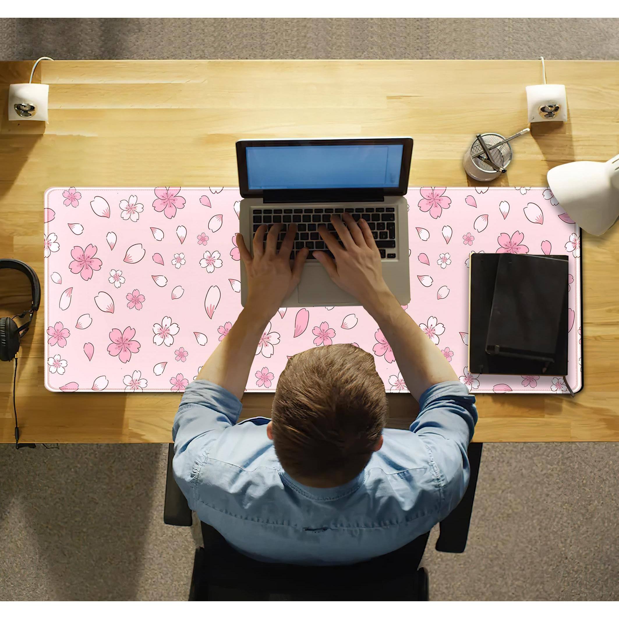 Alt View 3. Comfort Essence - Cherry Blossom Mouse Pad Pink Xl Large Extended Gaming Desk Mat Cute Pastel Anime Aesthetics Laptop Women - Dark Green Frogs.