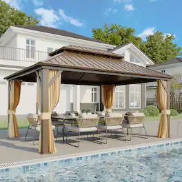 U-HOMY - 12'x16' Hardtop Gazebo - Brown