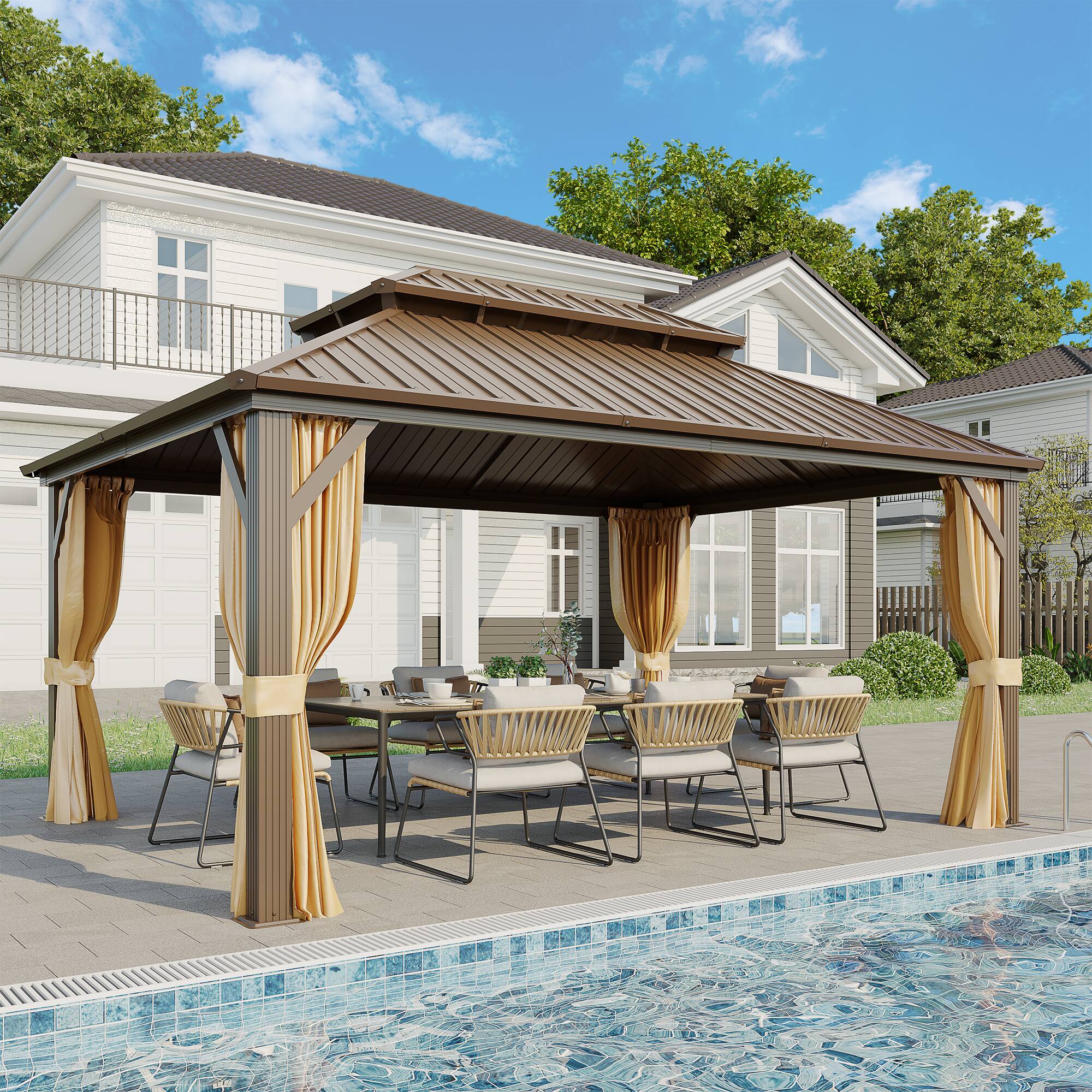 Angle. U-HOMY - 12'x16' Hardtop Gazebo - Brown.