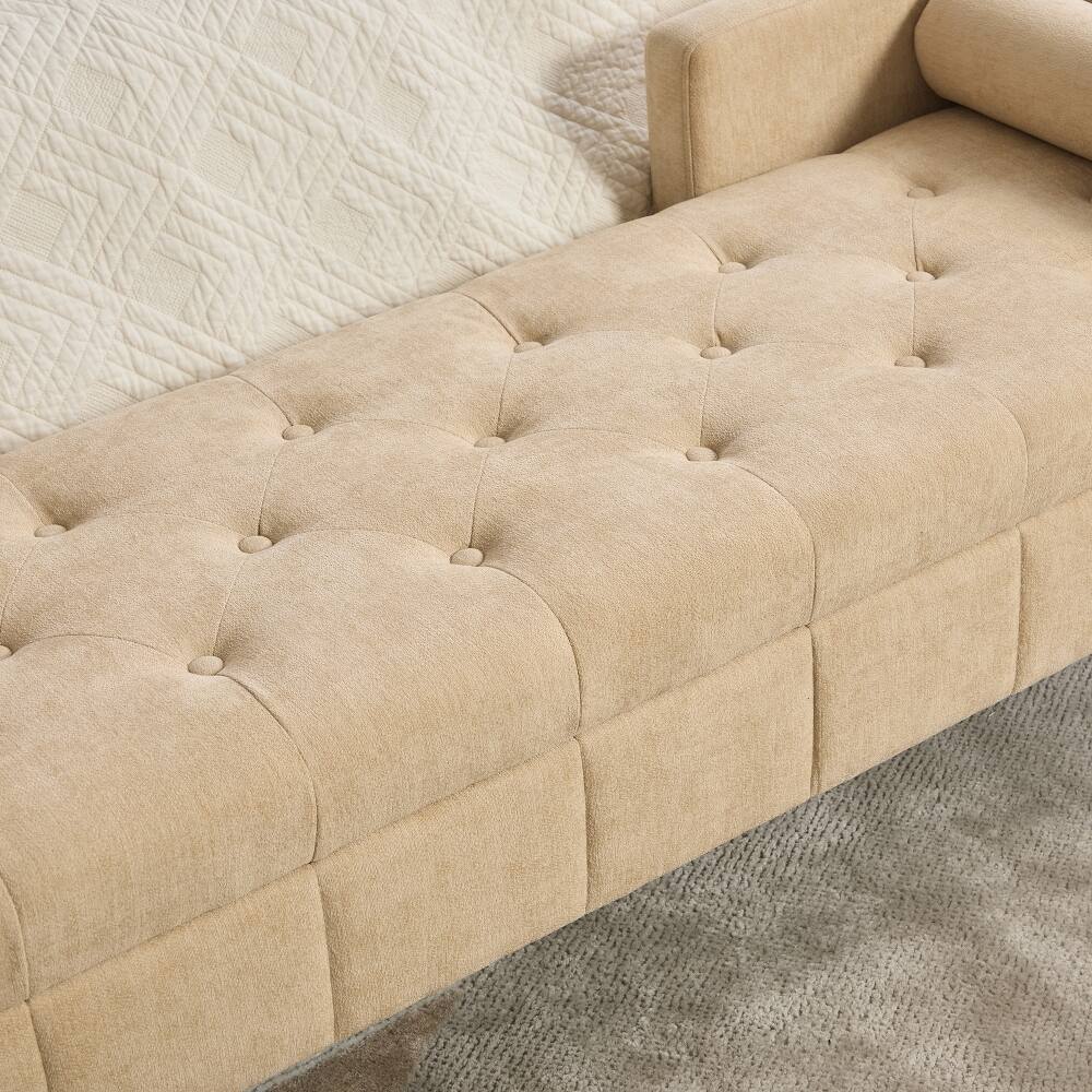 Alt View 4. Ropilly - Ropilly 64.6" Upholstered Storage Bench, Tufted End of Bed Bench with Backrest & Armrests, Wheat - Wheat.