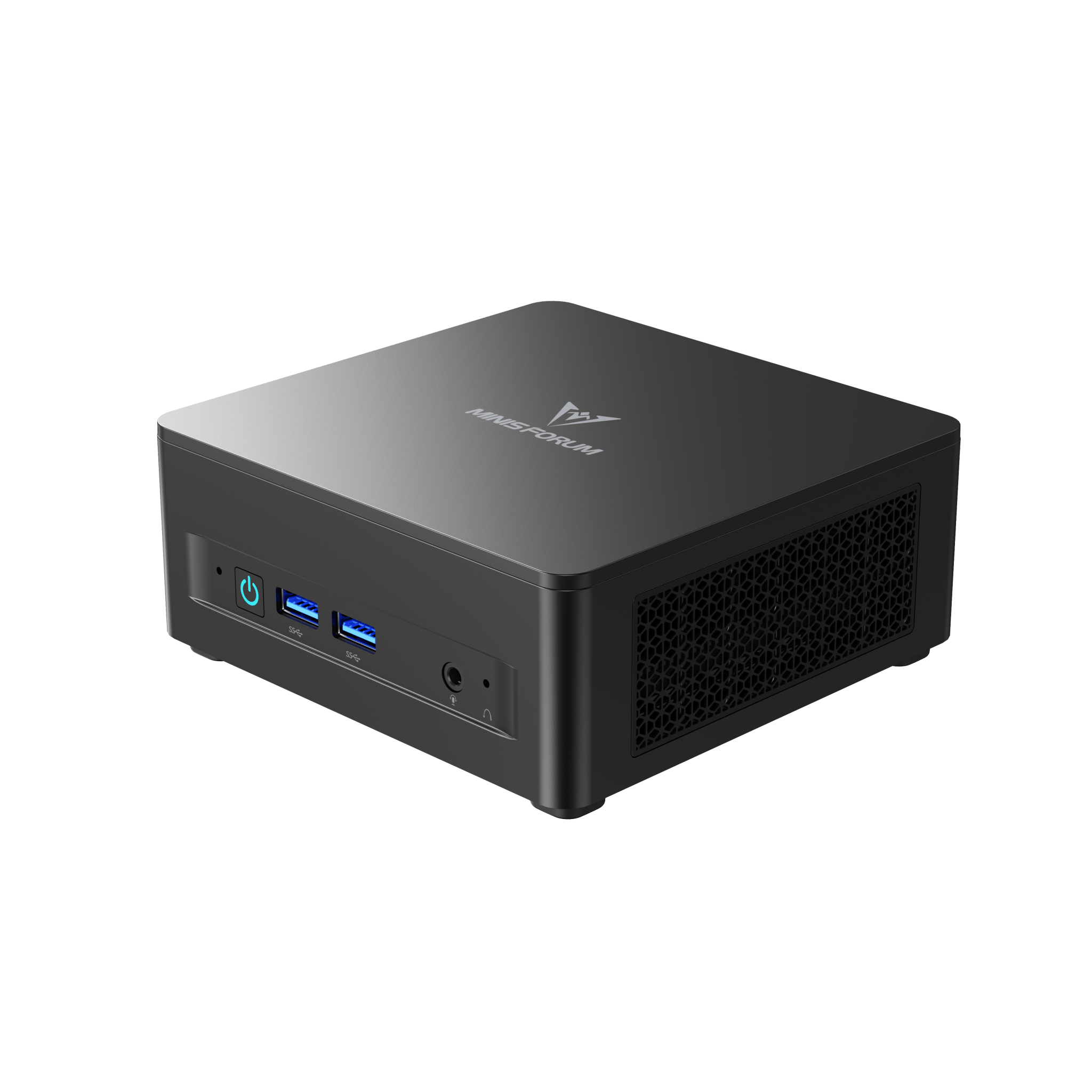 Front. Minisforum - UM760 Slim Mini PC, AMD Ryzen 5 7640HS, AMD Radeon 760M, 16GB RAM + 1TB SSD, USB4, Wi-Fi 6E, Windows 11 Pro - Black.