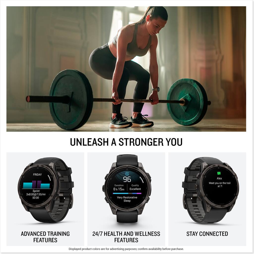 UNLEASH A STRONGER YOU

Advanced Training Features:

1. Friday Sprint 3x8:00
2. 7:55/mi
3. 50:00
4. 96 Duration
5. Quality 8 b 15m
6. Excellent
7. Very Restorative Sleep
8. Meet you on the trail

7 Advanced Training Features

24/7 Health and Wellness Features

Stay Connected