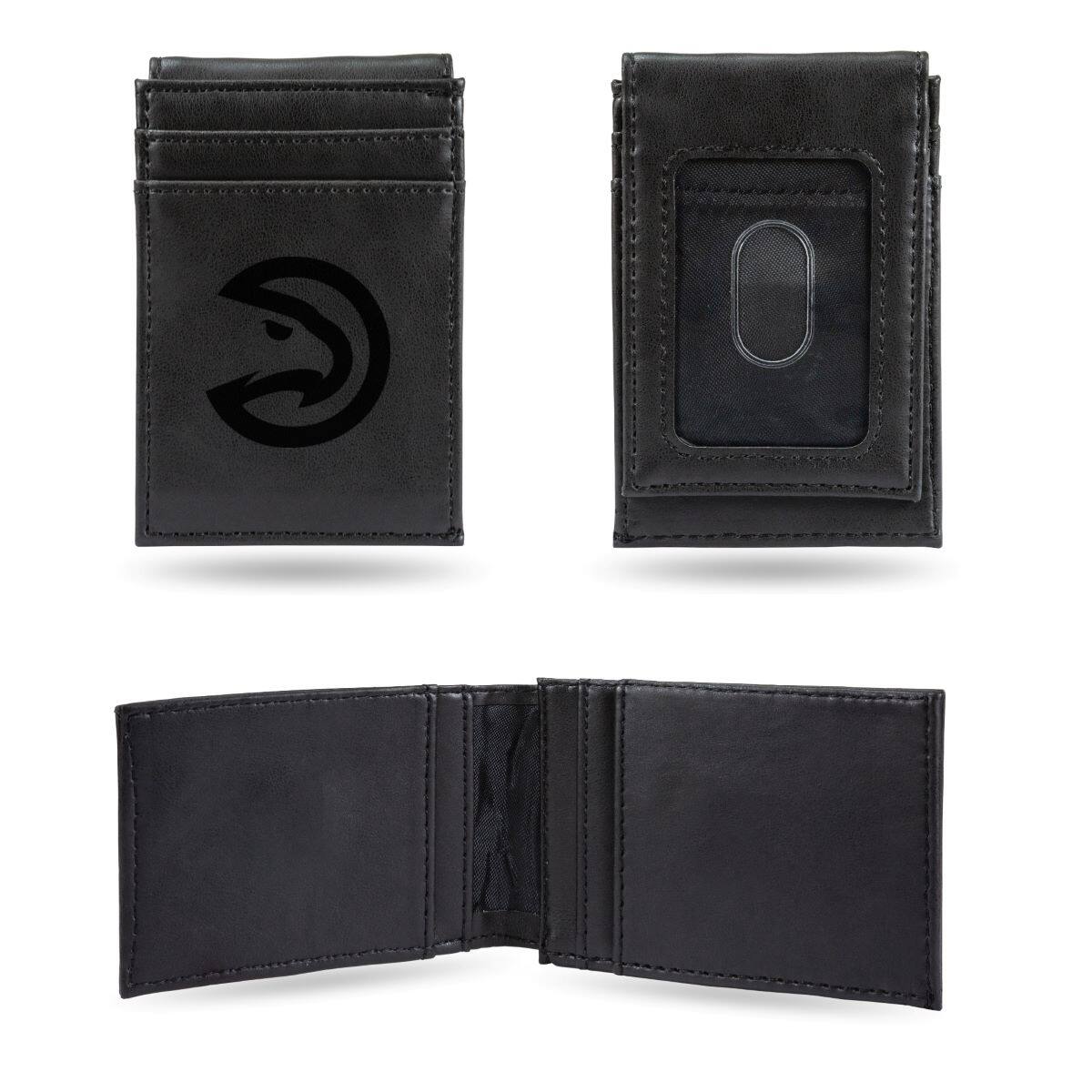 Front. Rico Industries - Atlanta Hawks NBA Laser Engraved Black Front Pocket Wallet/Money Clip - Multi.