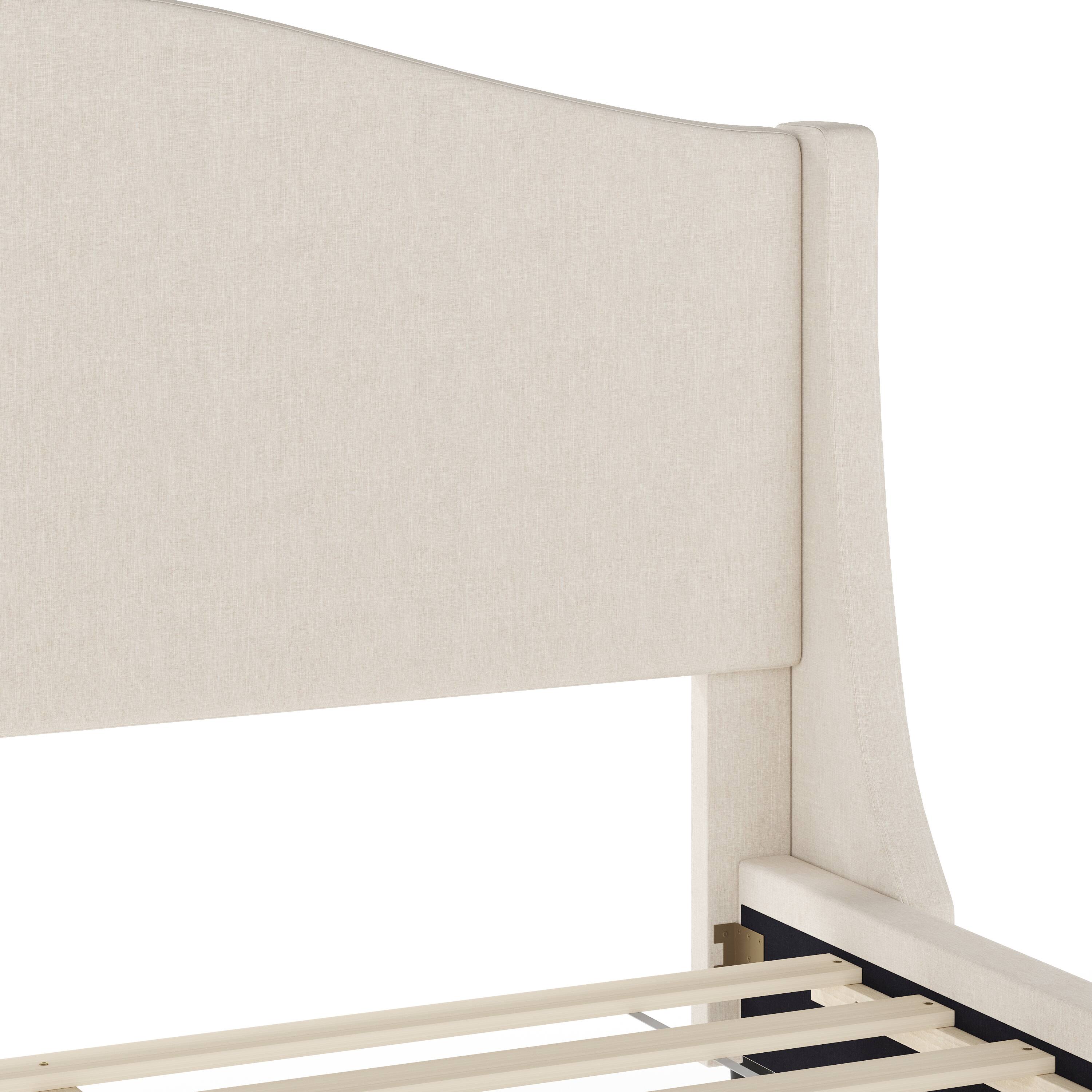 Alt View 19. Martha Stewart - Amelia Faux Linen Upholstered Queen Size Platform Bed with Curved Headboard - Beige Fabric/Walnut Legs.