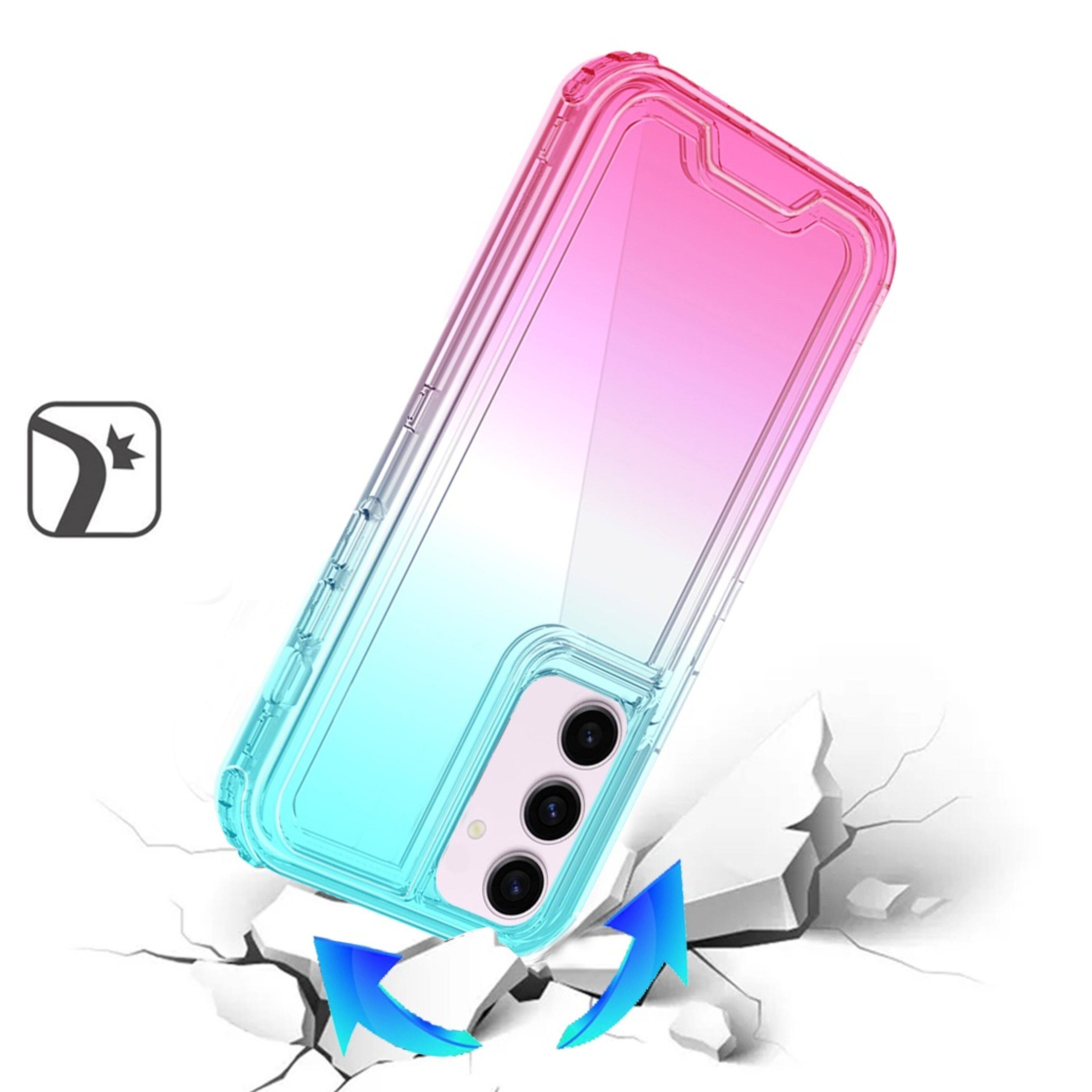 Left. Kitcheniva - Thick Two Tone Shockproof Phone Case With Tempered Glass For Samsung Galaxy S25+/S24+ Light Blue/Pink - Light Blue/Pink.