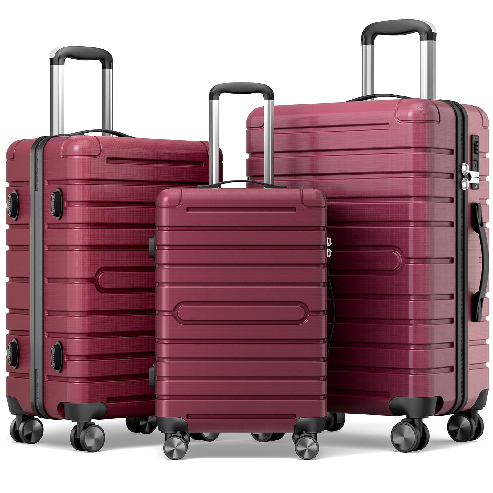 Culubellセット Sugift 3 Piece Hardshell Luggage Sets Checked Spinner PC & ABS