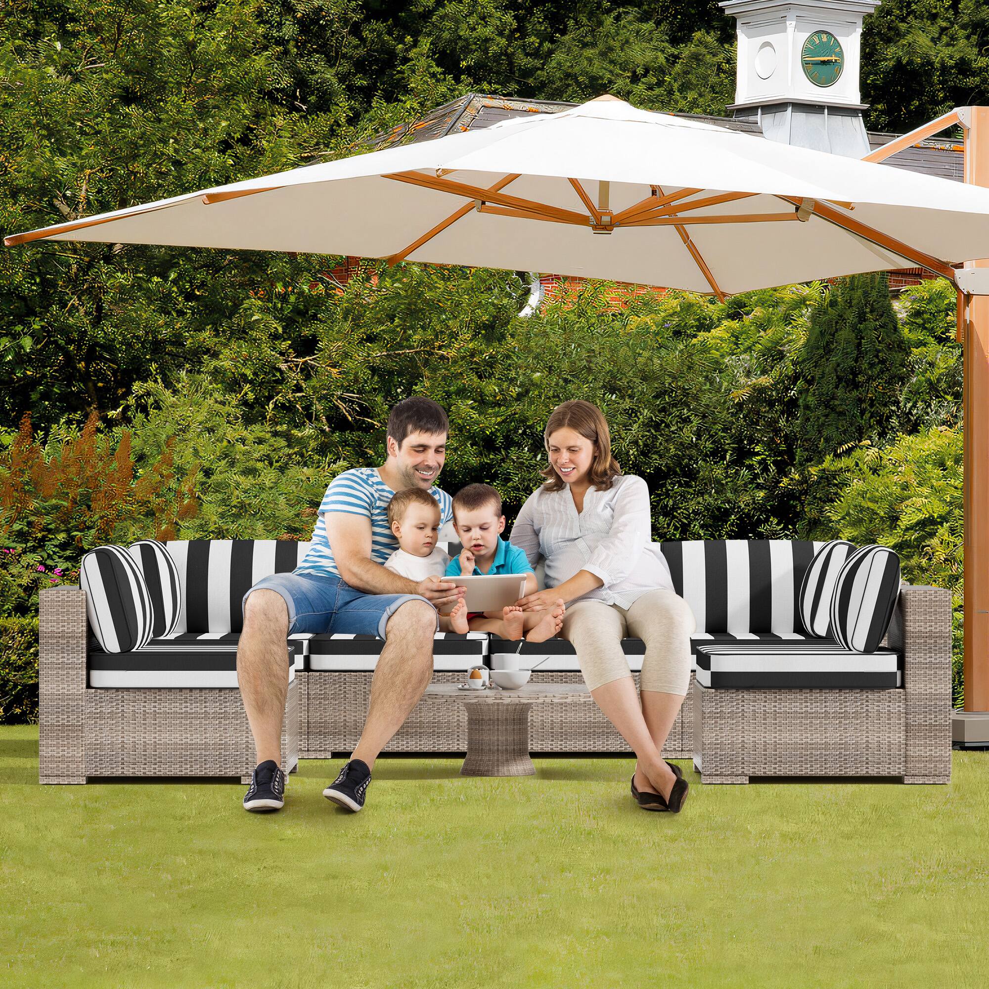 Alt View 2. RYHNUYNE - 14-Piece Outdoor Patio Sofa Cushions,Black and White Stripes Seat Cushion, Water-Resistant Patio Furniture Cushion - Black and white stripes.