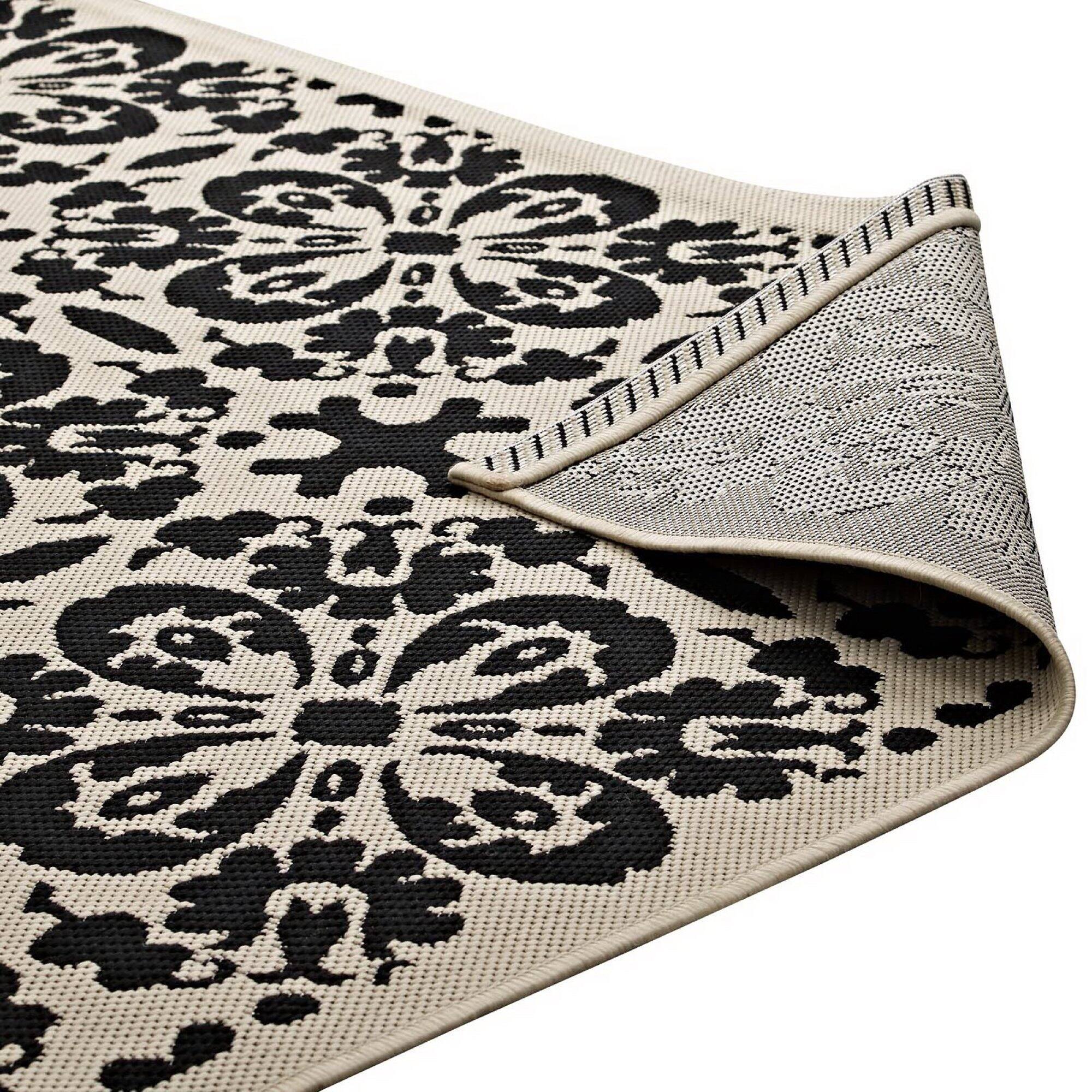 Alt View 3. Modway - Ariana Vintage Floral Trellis Indoor and Outdoor Area Rug - Black and Beige.