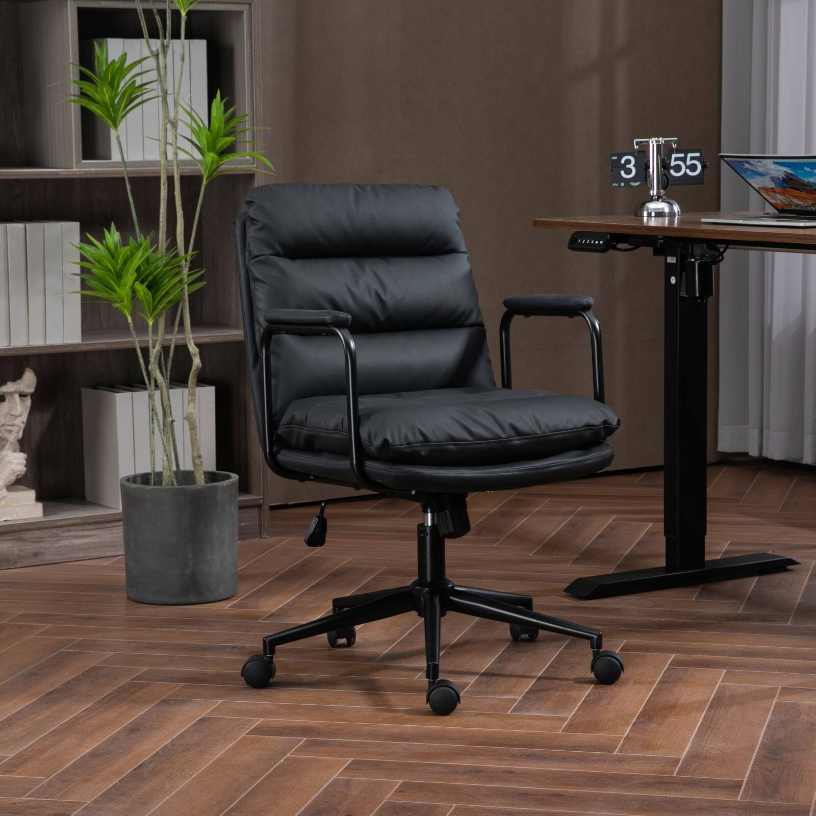 Angle. Spaco - Spaco Executive Office Chair with Ergonomic PU Leather, 40° Recline, Swivel with Wheels, for Home Office - Black.