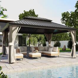 Yardgrace - Hardtop Gazebo Nettings Curtains Waterproof Permanent Heavy Duty Double Roof Aluminum Frame for Lawn Party - Grey 12x16