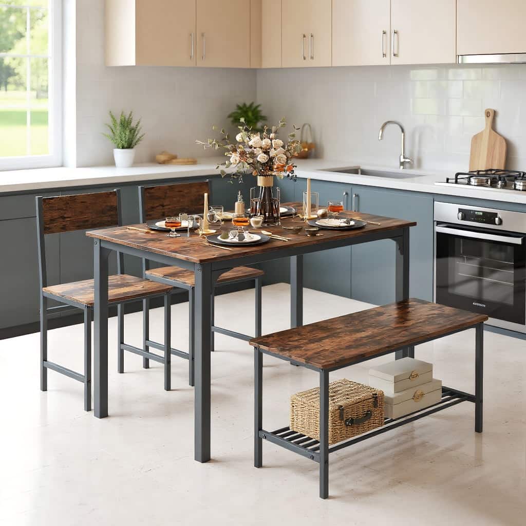 Kadyn - Dining Room Table SetDining Table Set4 Pieces Rustic Dining Table Set with 2 Chairs and BenchRustic - Brown