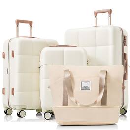 LOVMOR - 4-Piece ABS Hardshell Luggage Set Cup Holder Spinner Travel Bag White - White+Gold