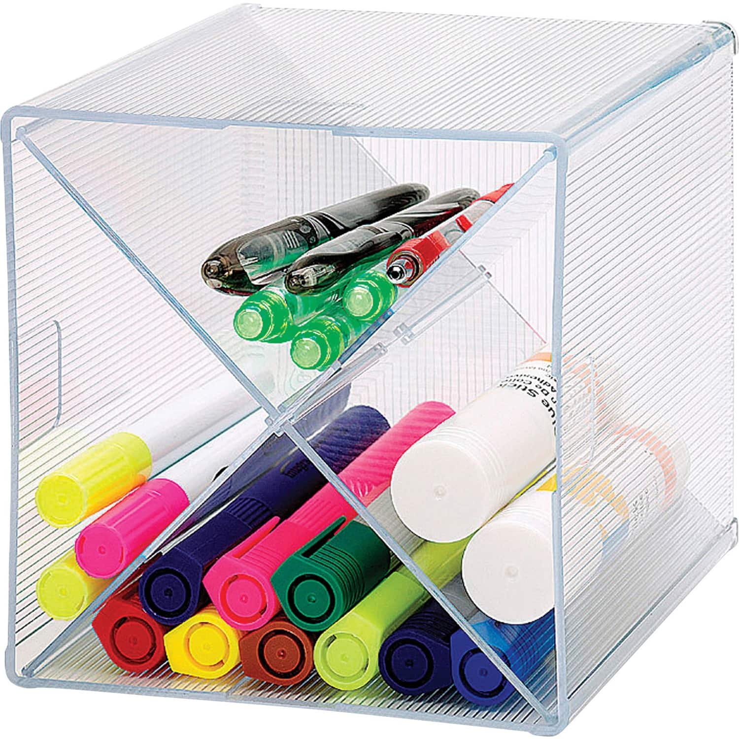 Business Source - X Cube Storage Organizer 4 Compartment 6" x 6" x 6" Desktop Adjustable Divider - Clear