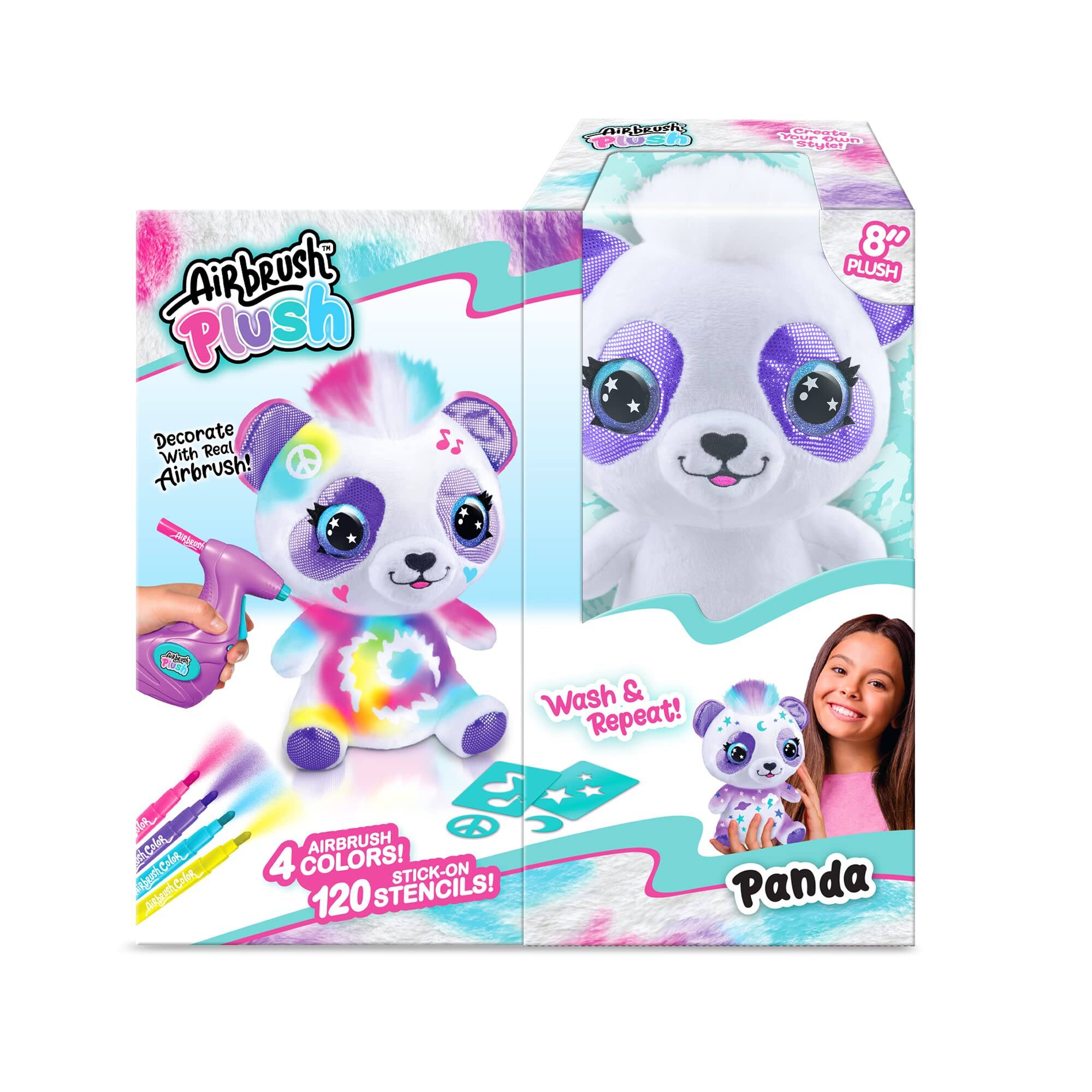 Airbrush Plush  
Decorate With Real Airbrush!  
8" Plush  
Wash & Repeat!  
Airbrush 4 Colors!  
Stick-On 120 Stencils!  
Panda