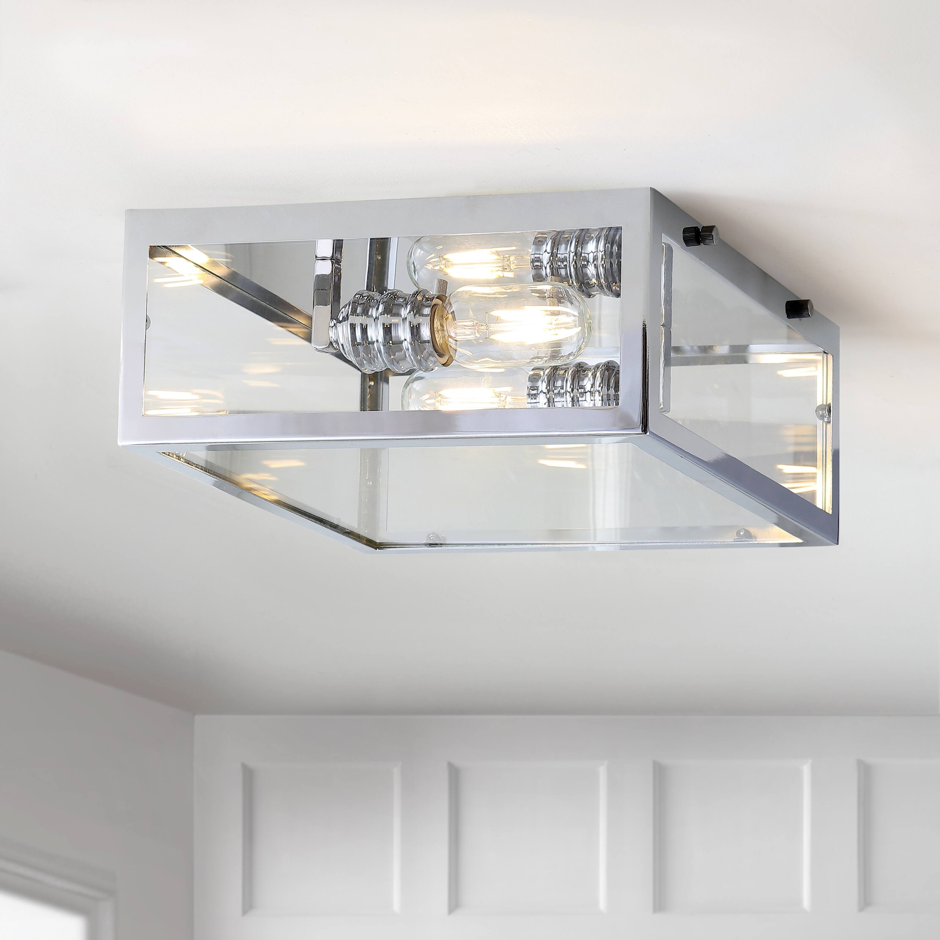 Alt View 1. Jonathan Y - Grayson 12" Metal/Glass LED Flush Mount, Chrome - Chrome.