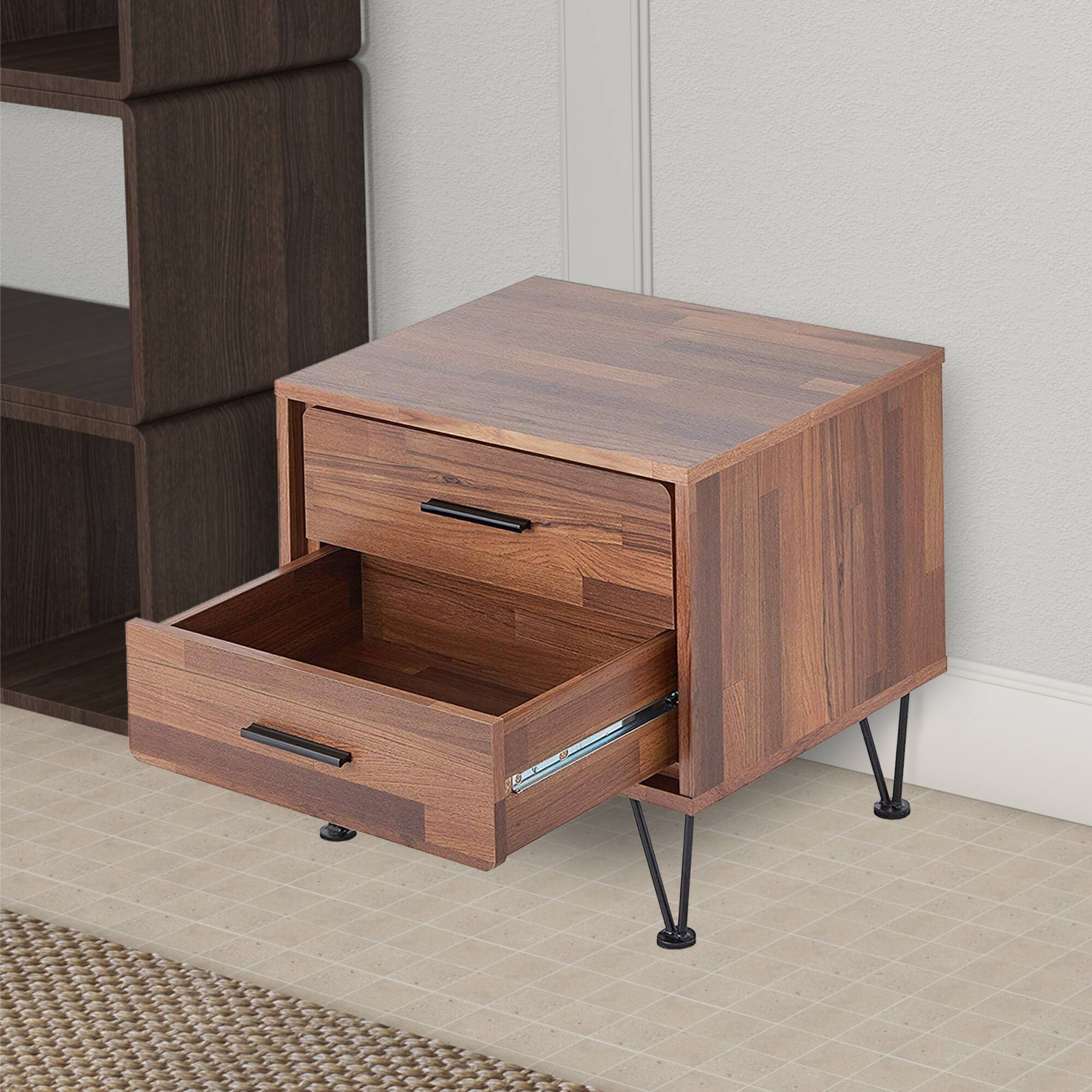 Alt View 4. Manhattan Lane - Contemporary 2 Drawers Wood Nightstand - Brown.