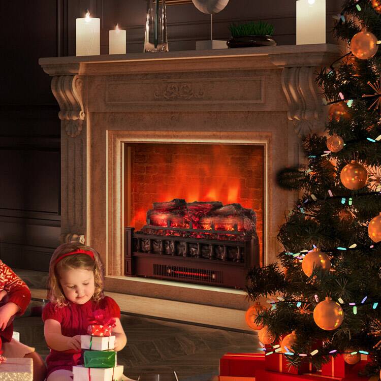 Angle. SlickBlue - Electric Heater Fireplace with Realistic Pinewood Ember for Cozy Ambience - Black.