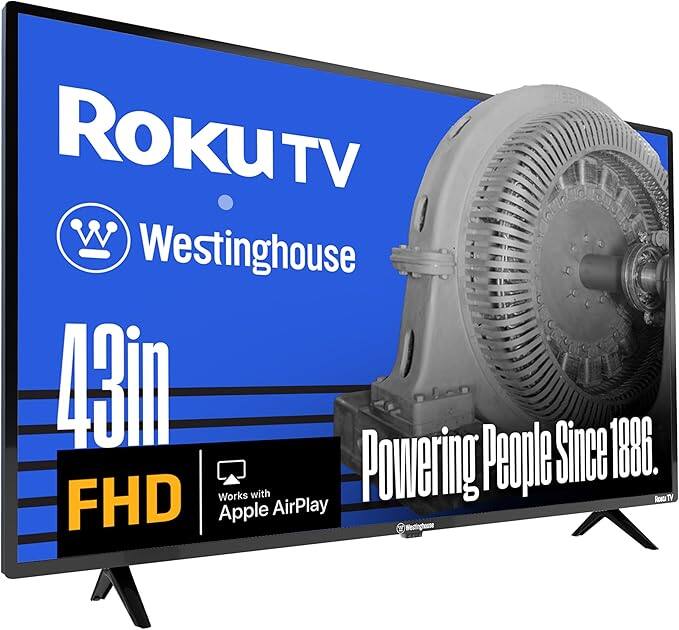 Westinghouse - 43" Smart ROKU TV, 1080p FHD Flat Screen with Wi-Fi, Bluetooth, Mobile App, AirPlay, Alexa & Google
