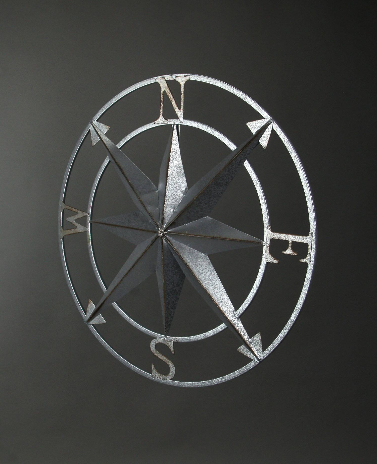 Alt View 1. Zeckos - Galvanized Zinc Finish Metal Compass Rose Wall Hanging 20.5 Inch Diameter - Silver.