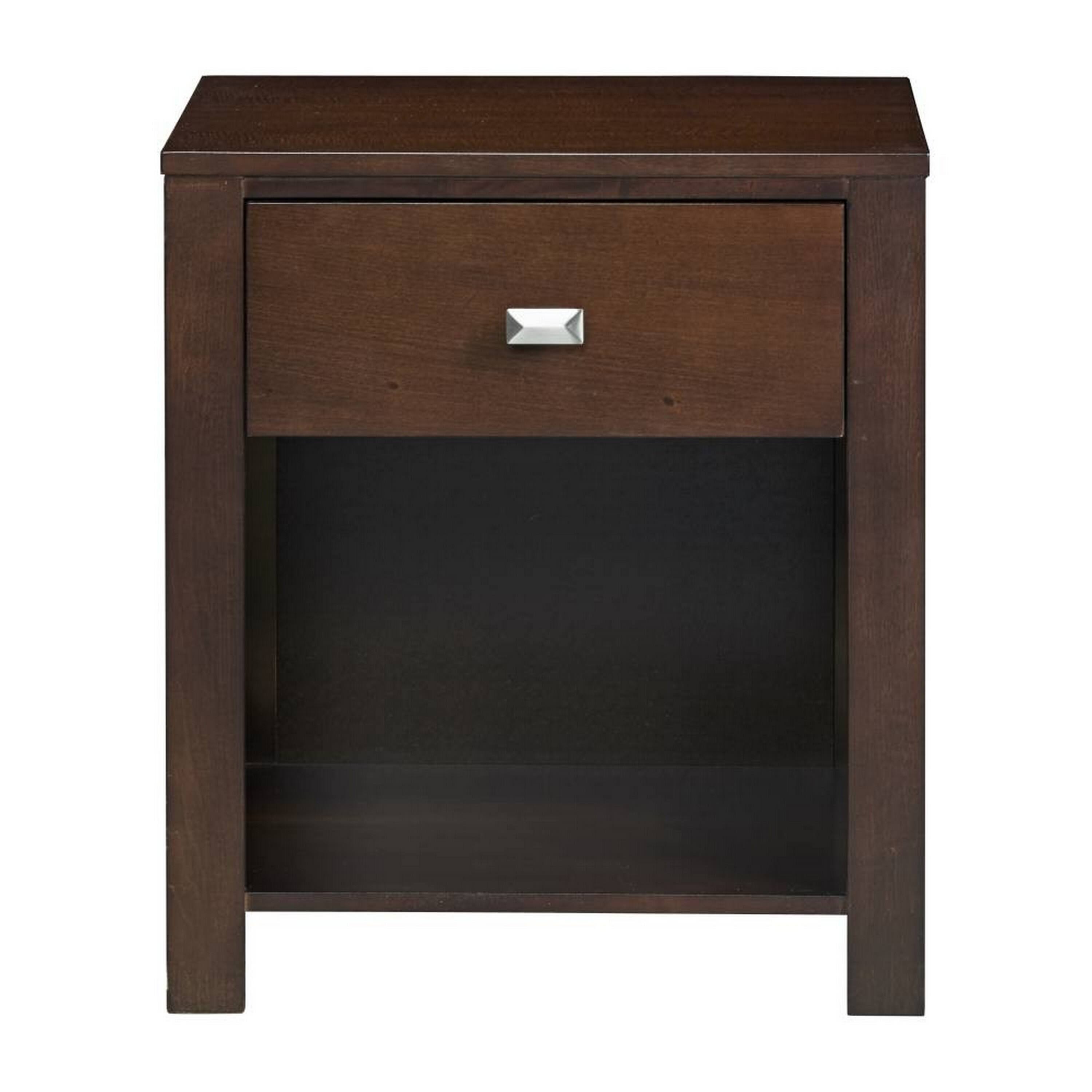 Angle. Manhattan Lane - Wooden Nightstand with One Drawer and One Shelf - Brown.