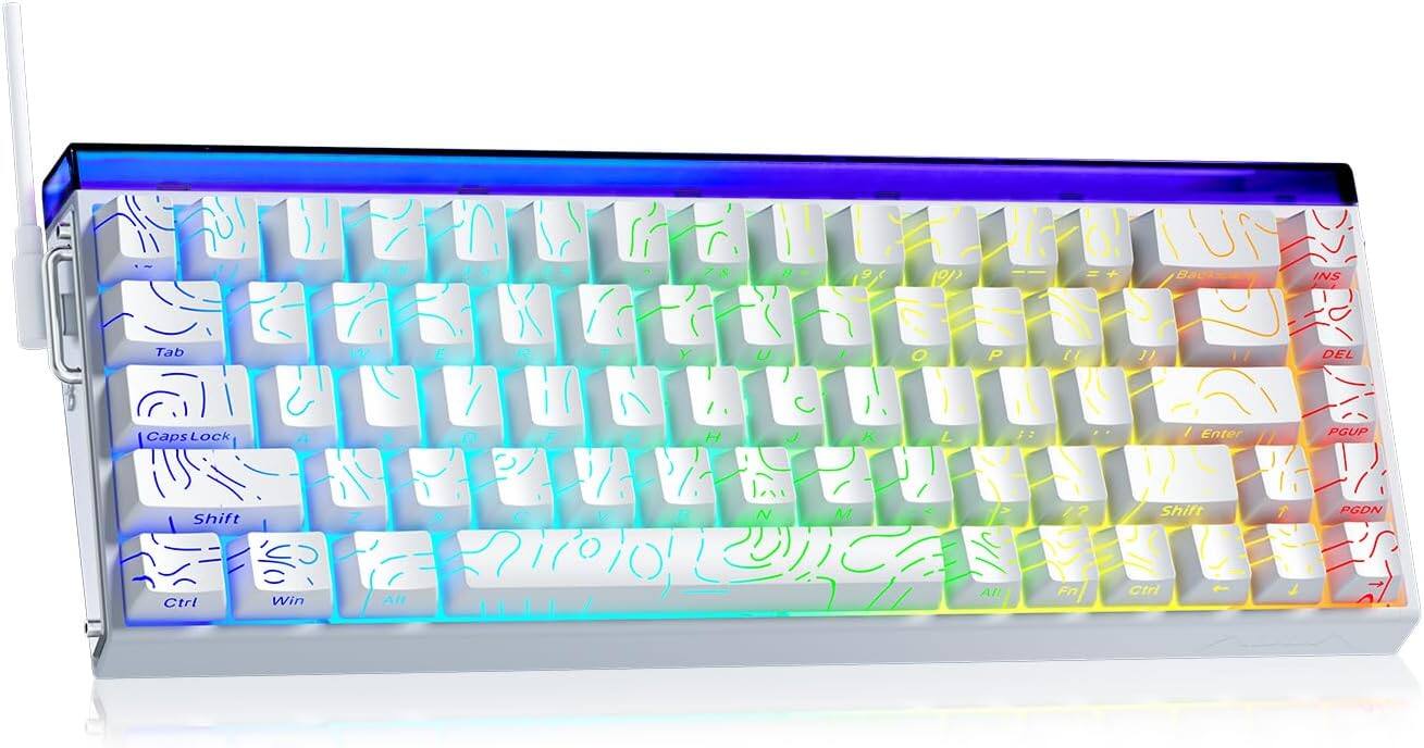 AULA - Hero68 HE 60-Key Wired Hall Effect Gaming Keyboard, RGB, Rapid Trigger and Response, Adjustable Actuation - White Topographic