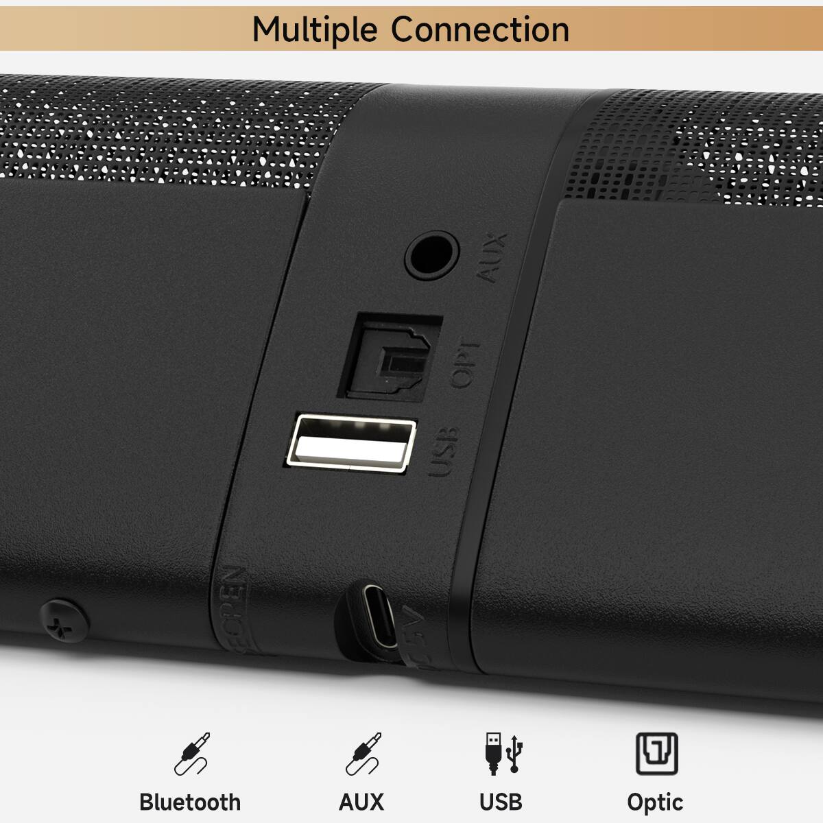 Back. Topteng - ​​BS-56 2.0ch Detachable Bluetooth 5.3 Soundbar with Wireless Subwoofer Portable Home Theater for TV/PC​ - Black.