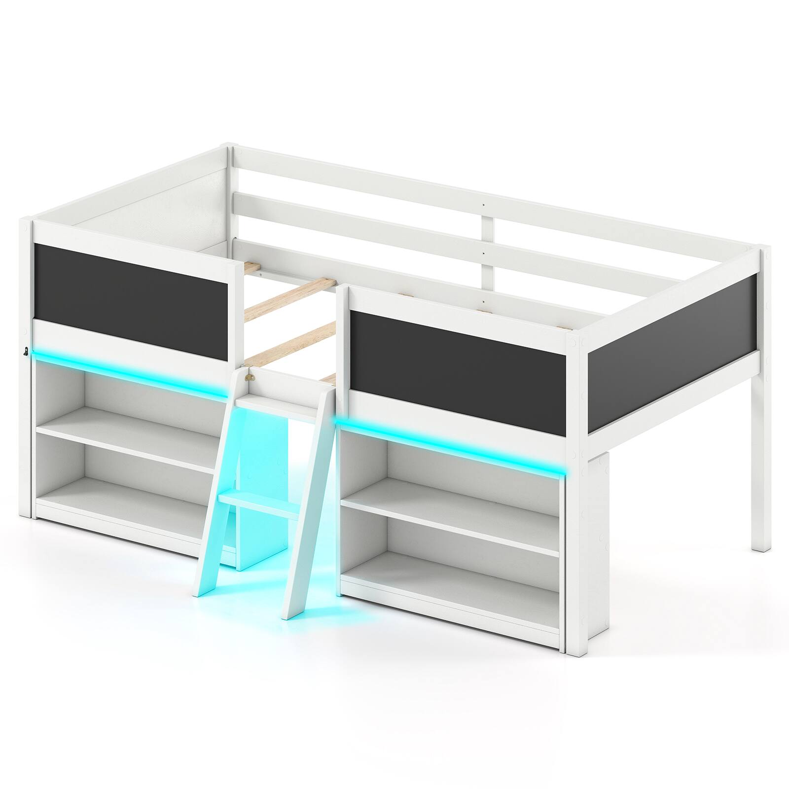Alt View 9. Gymax - Gymax Low Loft Bed Twin Size Wooden Bed Frame Kid's Cabin Bed w/ Bookcases White - White.