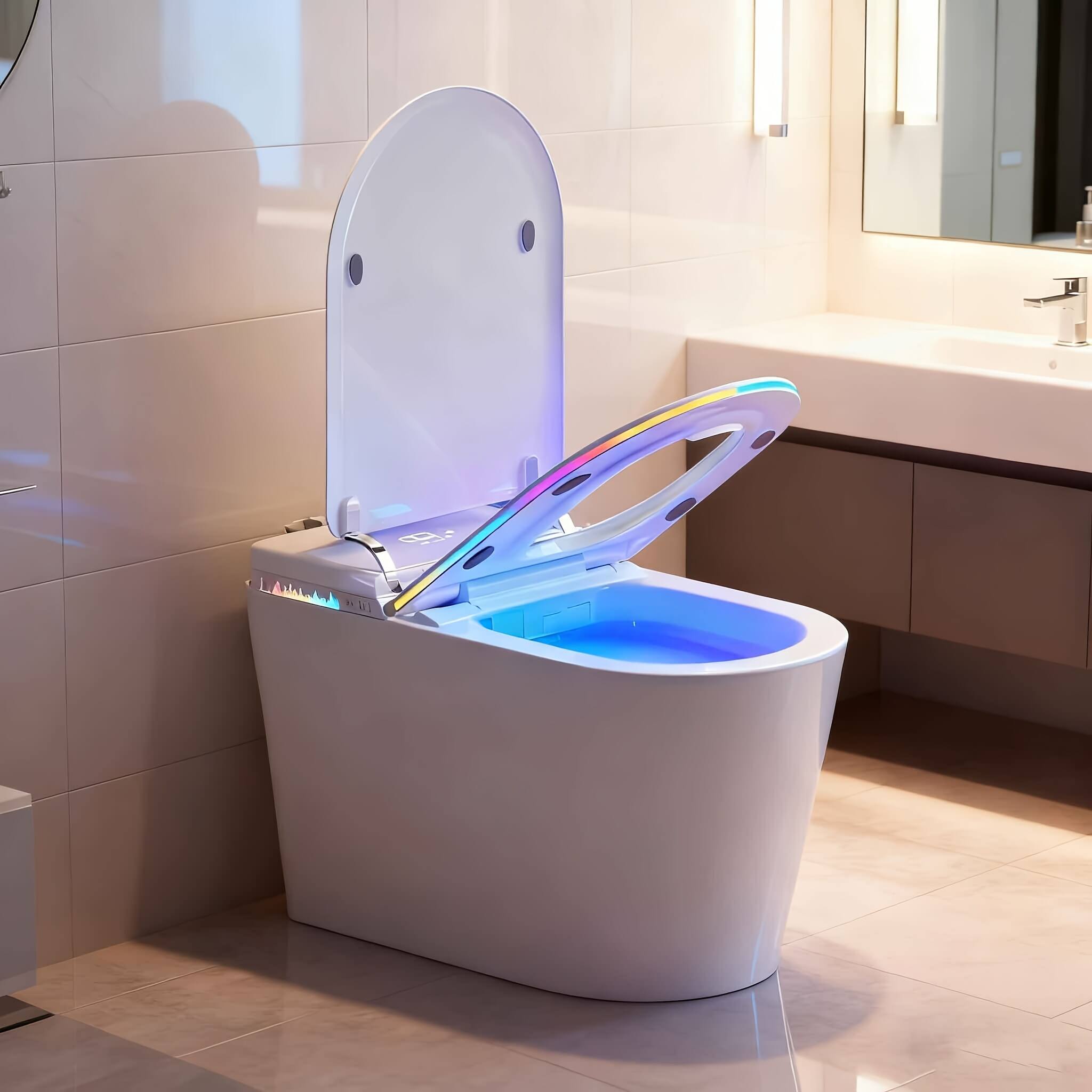 Dyonery - Smart Toilet with Bidet Built-in,Foam Shield,Auto Open/Close Lid,Heated Seat,Warm Water Sprayer & Dryer - White