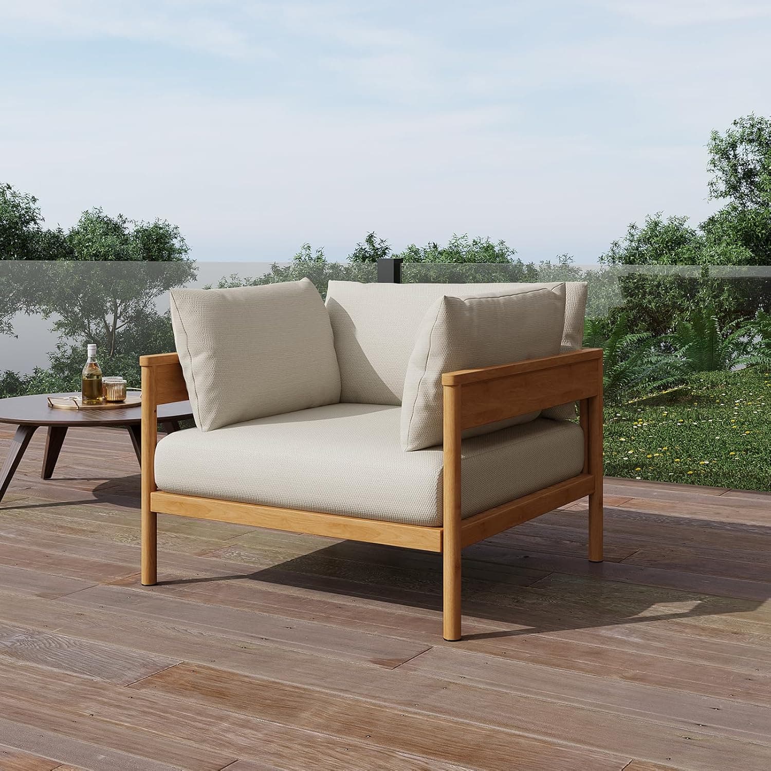 Acanva - Modern Outdoor Patio Chair, Aluminium Conversation Sofa Furniture for Backyard, Garden, Porch - Beige