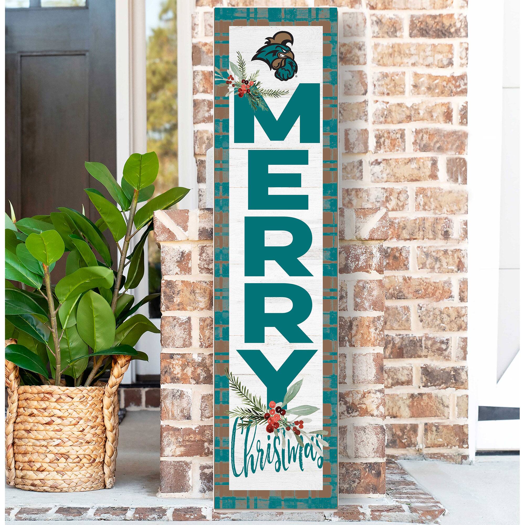 Alt View 1. Jardine - Coastal Carolina Chanticleers 12'' x 48'' Outdoor Merry Christmas Leaner - White.