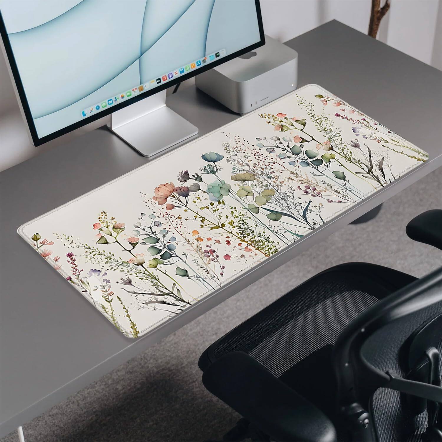 Alt View 1. Fabibe - Watercolor Plant Flowers Desk Pad Mouse Floral Prints Extended Large Gaming Mat With Stitched Edges Non-slip Waterpro... - Rainbow Spring.