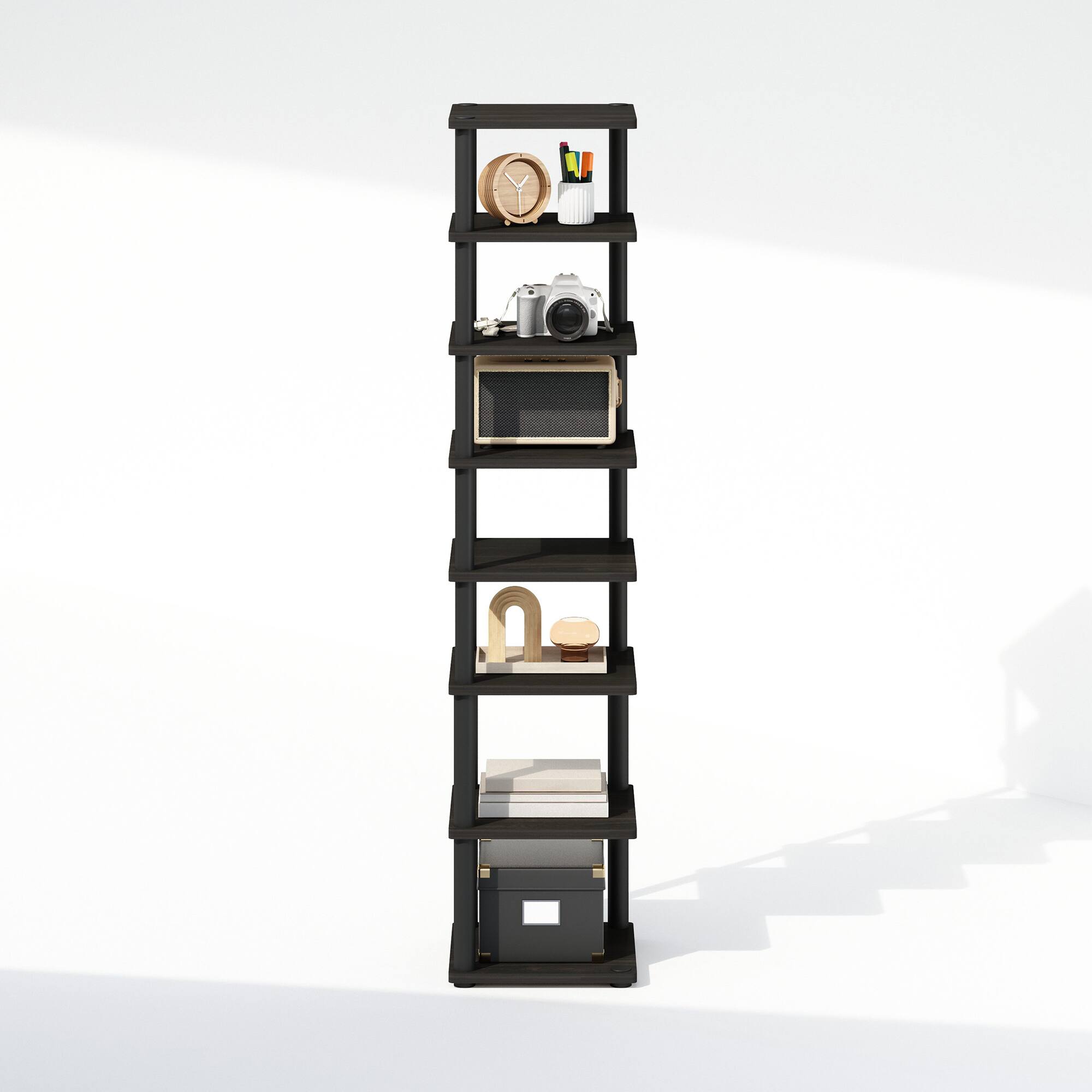 Alt View 4. Furinno - Turn-N-Tube 8-Tier Vertical Space Saving Free Standing Corner Shelf, Display Rack, Espresso/Black - Espresso/Black.