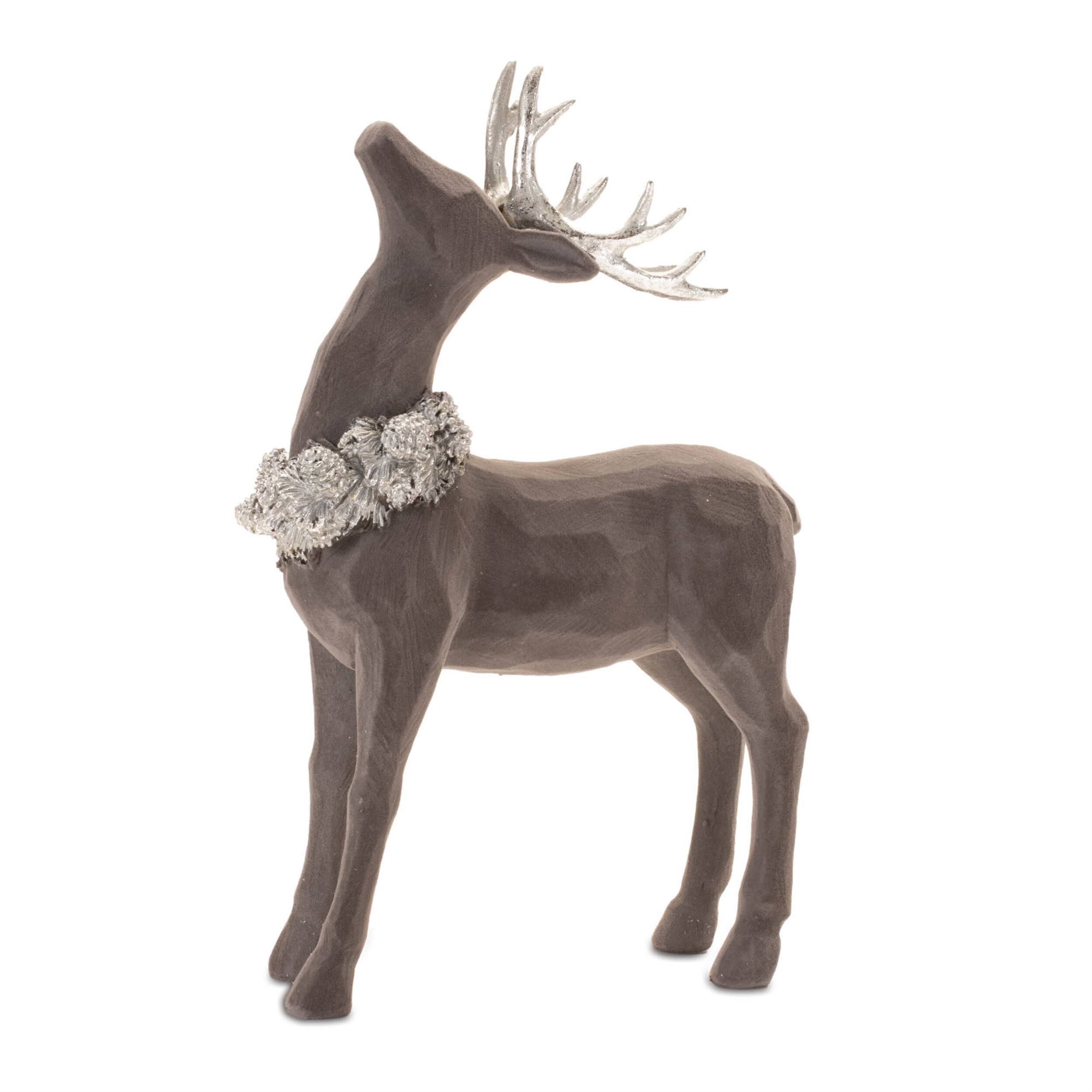 Left. BreeBe - Velvet Holiday Deer Figurine (Set of 2) - Gray.