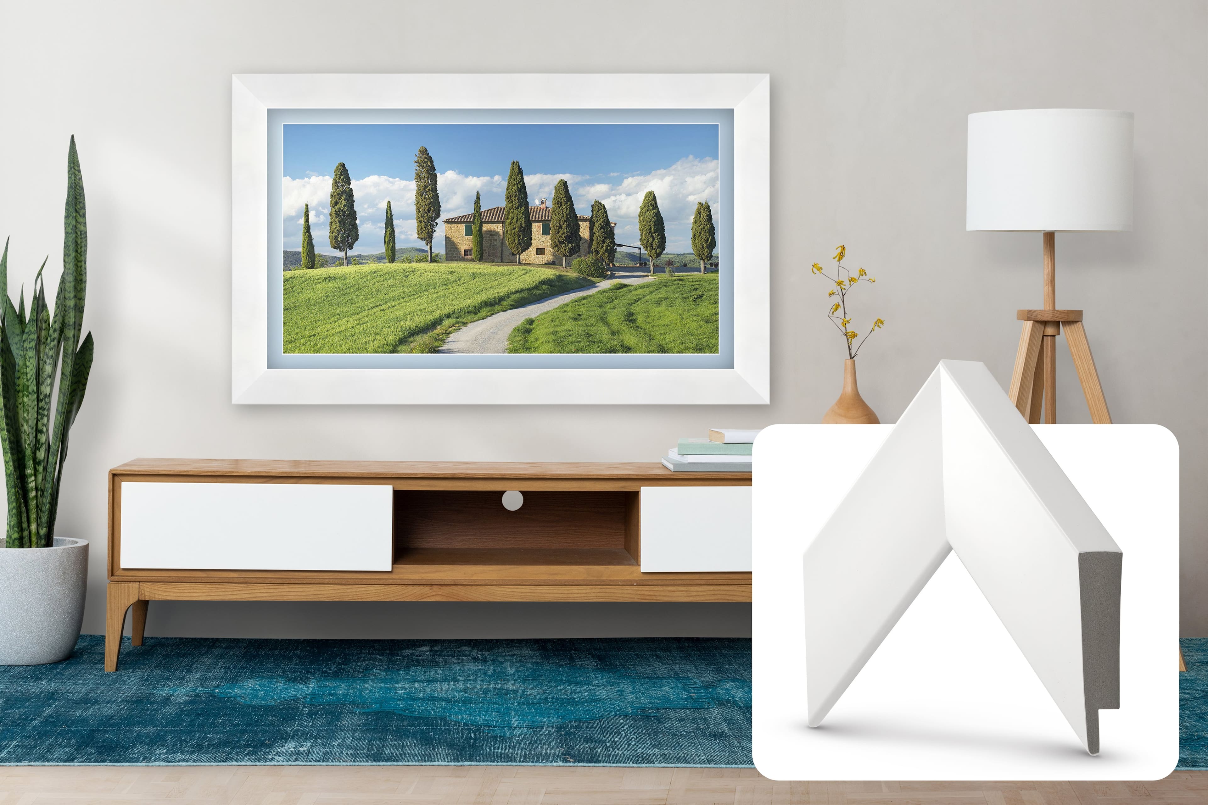 Front. Deco TV Frames - Premiere Bezel for Samsung the Frame TV - 55" - Gloss White.