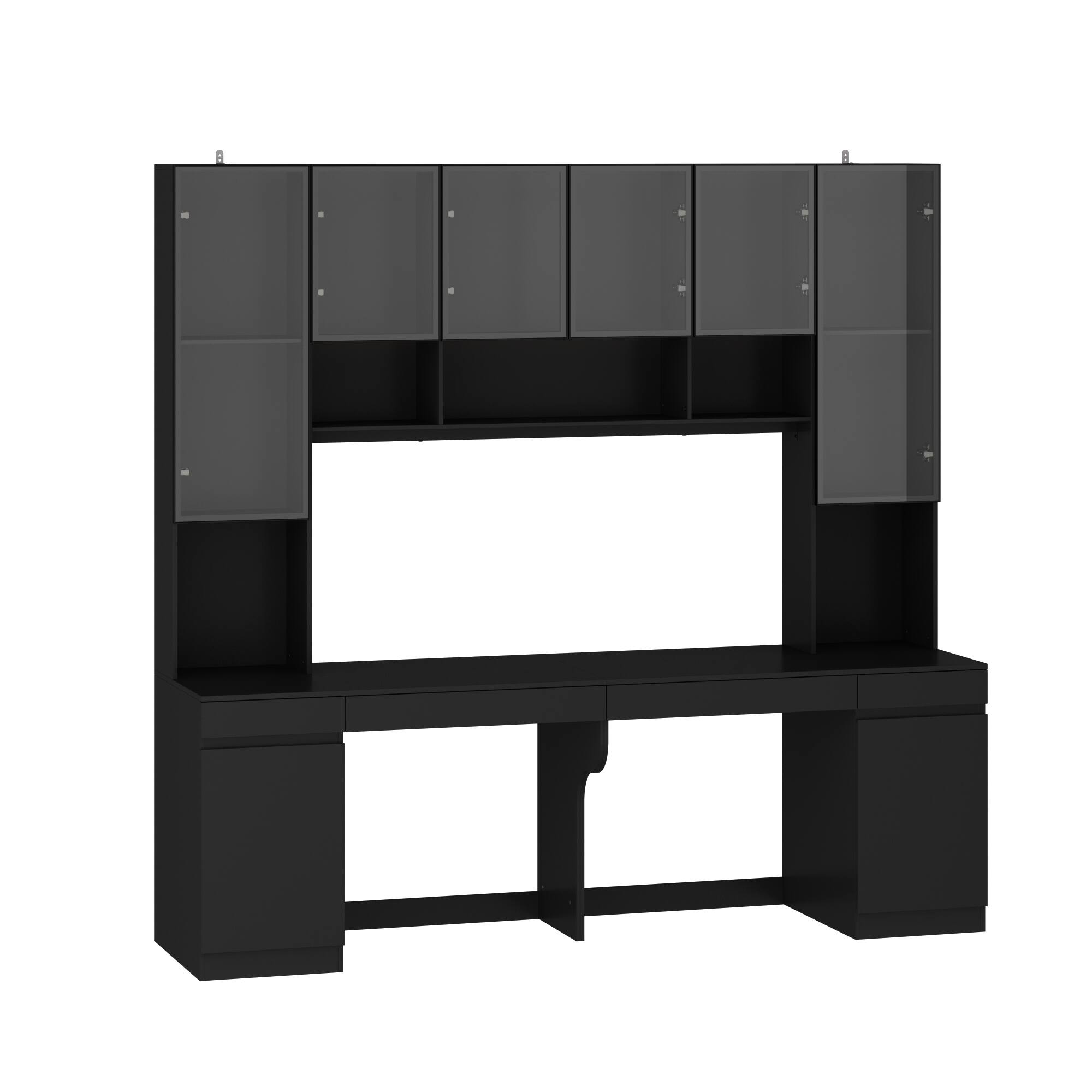 Left. Famapy - Famapy Home Office Computer Desk Integrated Glass Hutch 3 - Color Adjustable Lighting - Black.