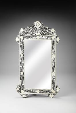 Butler Specialty - Vivienne 28 in. W x 48 in. H Rectangular Crown Bone Inlay Wall Mirror - Black and White