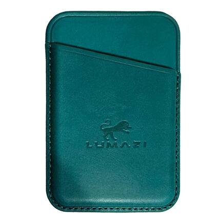 Front. LUMAZI - Full Grain Leather MagSafe Wallet - Pharaonic Turquoise.