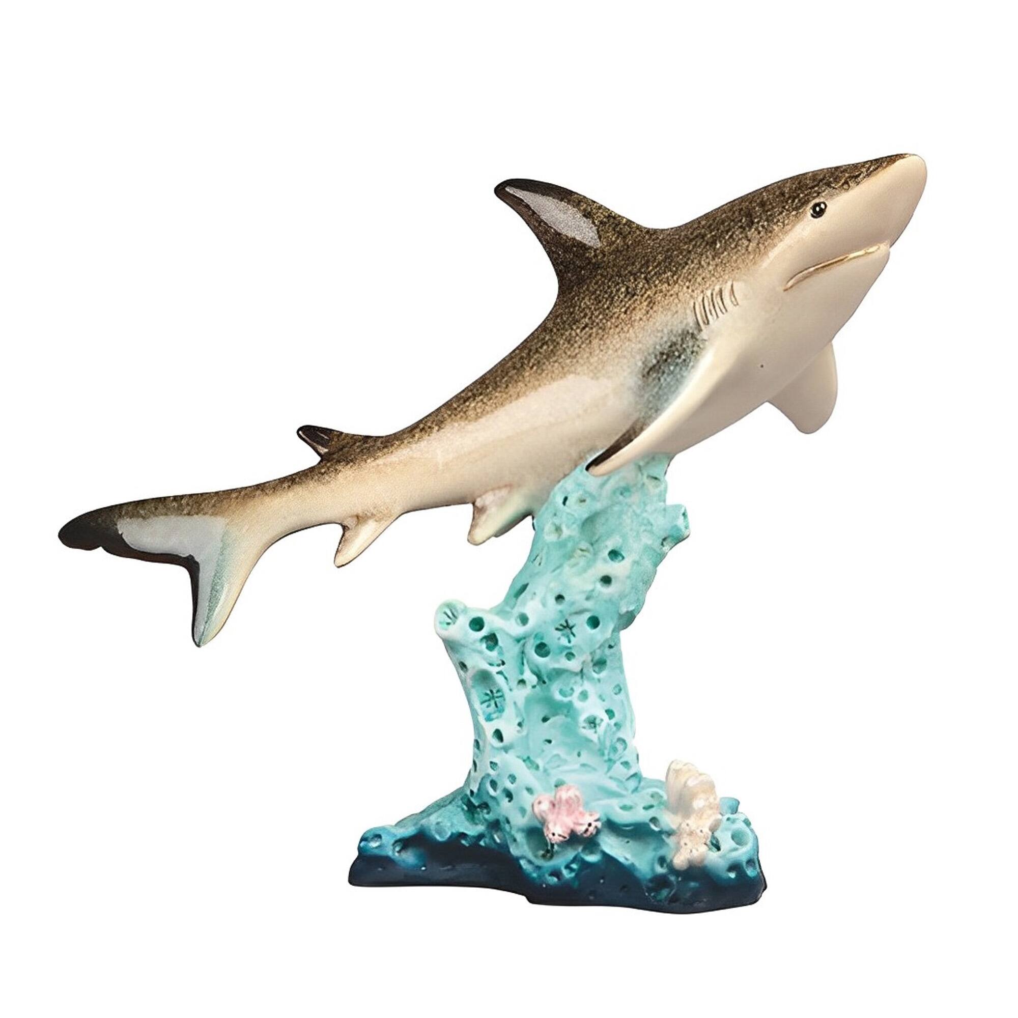 Front. FC Design - FC Design 6.5"H Shark on Coral Figurine Statue Office Desk Tabletop Home Decor Gift - Multi-Color.