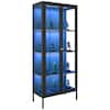 Front. VEVOR - Display Cabinet with Glass Door, 66 in Tall 4-Tier Lighted Display Case with 3 Color Lights, Metal Storage Cabinet - Black.