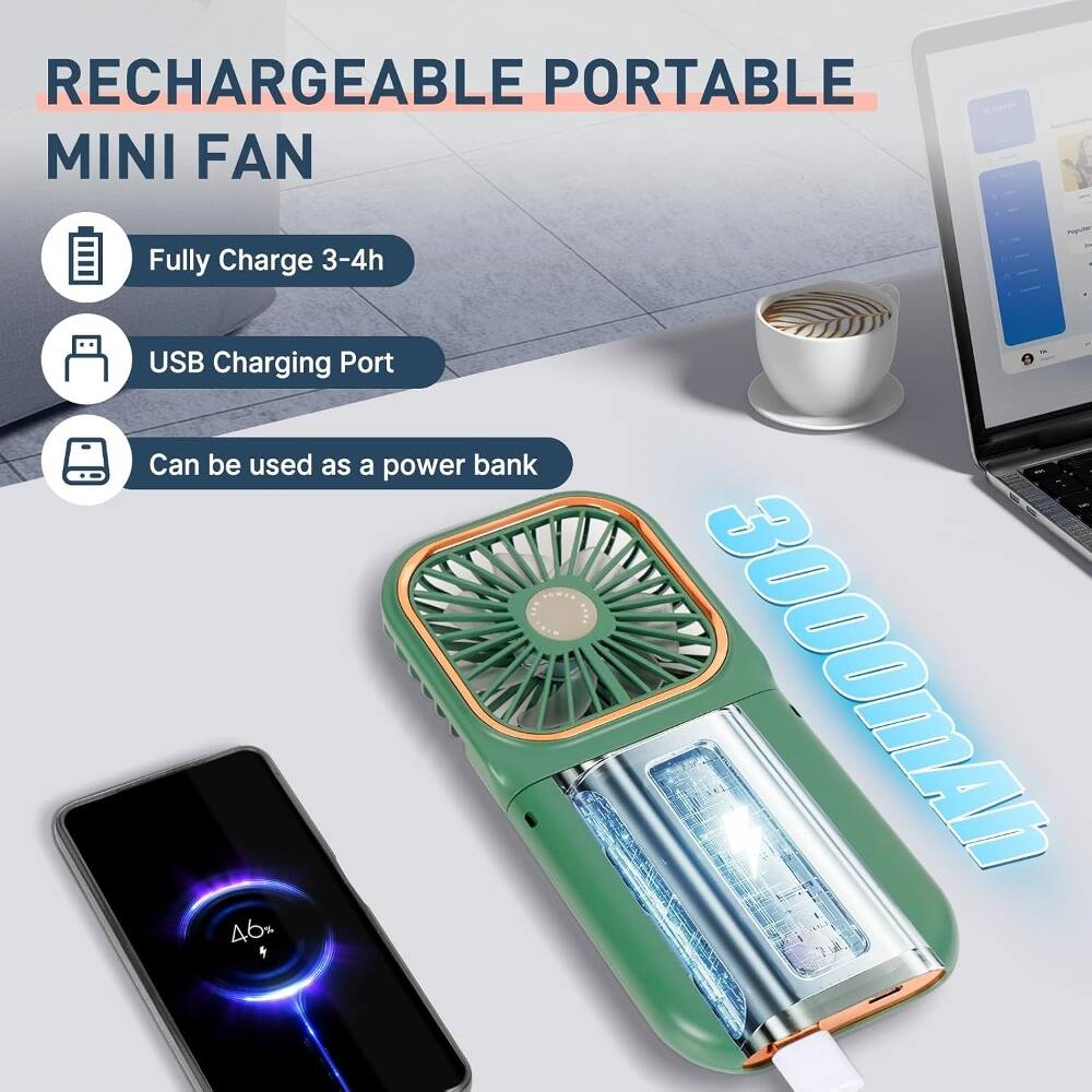 RECHARGEABLE PORTABLE MINI FAN

- Fully Charge 3-4h
- USB Charging Port
- Can be used as a power bank

46% 3000mAh