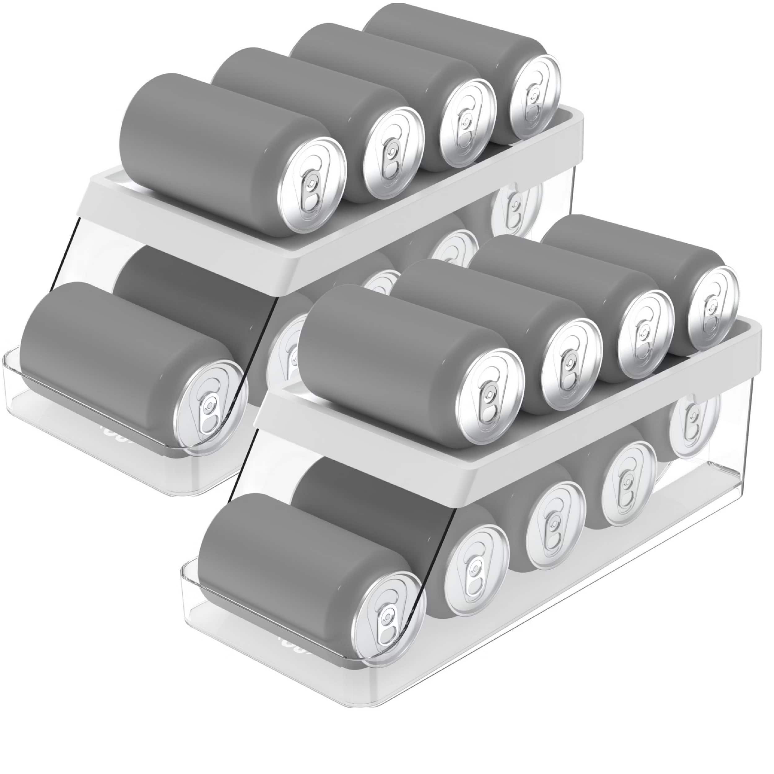 OU - Soda Can Organizer for Refrigerator Set of 2, Clear Rolling Can Dispenser for Fridge & Pantry