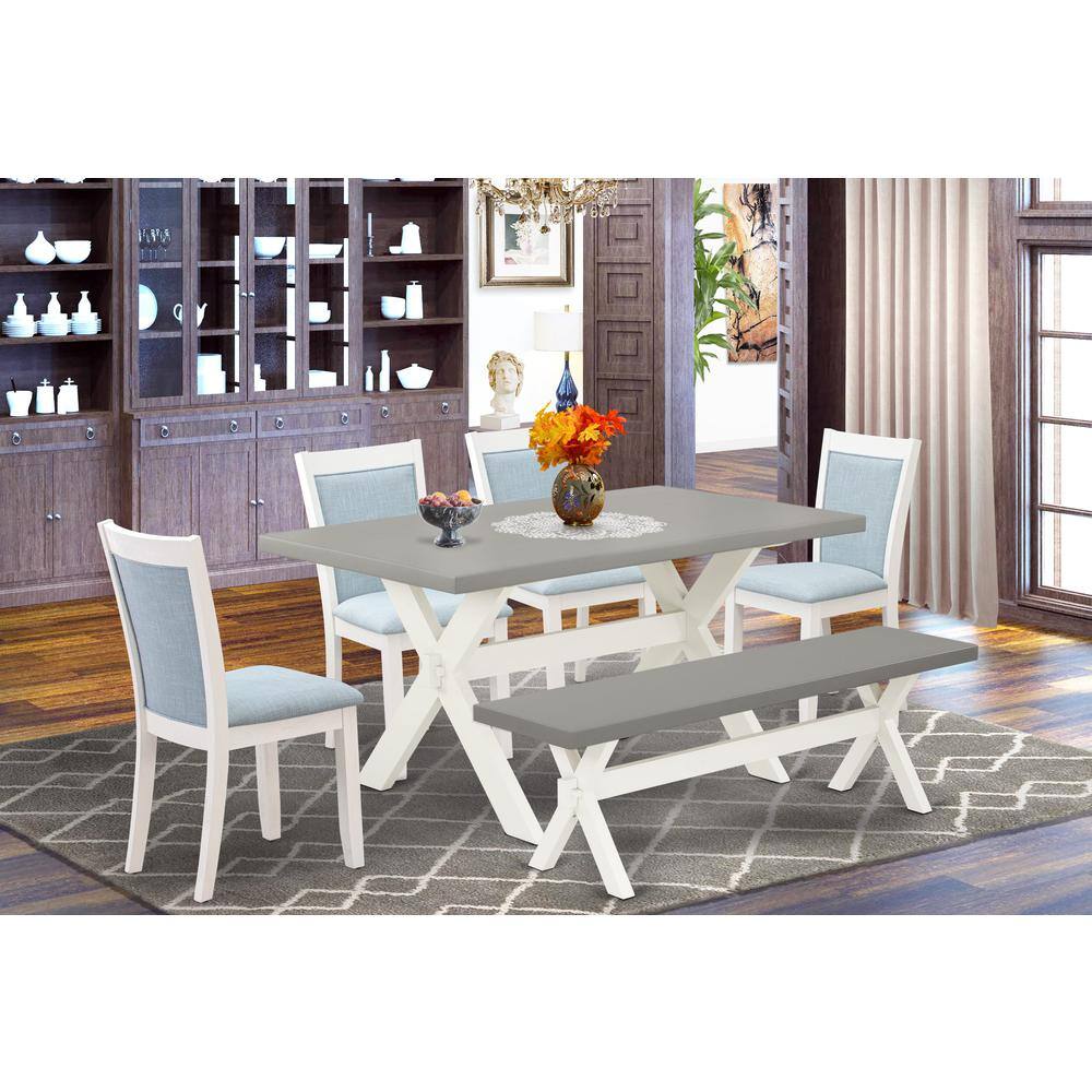 Angle. East West Furniture - East West Furniture 6-Piece Kitchen Table Set Includes a Dinner Table - 4 Baby Blue Linen Fabric Parson Chairs with - Multi-Color.